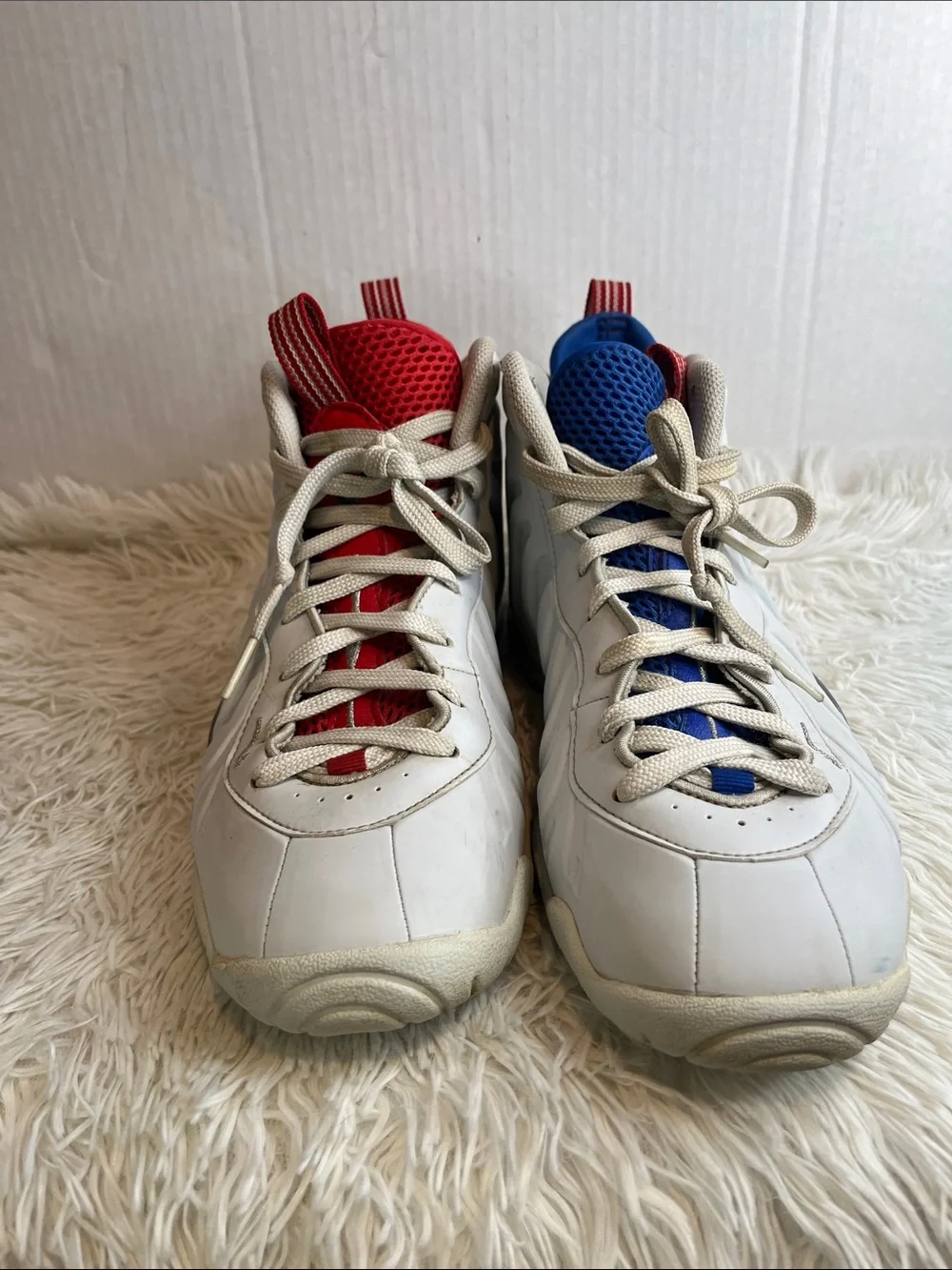 Nike Kids White Sneakers with Red & Blue Tongues